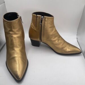 Barbara Bui Italian Moto Boots Heel Pointed Gold Leather Biker Zip Festival 38